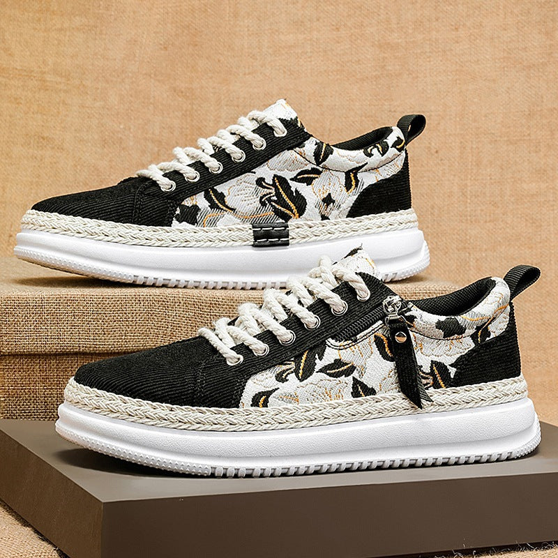 Damen gestickte Espadrille-Plateau-Sneaker mit floralem Jacquard, geflochtener Kordelsohle und gepolstertem Innenfutter Shop Nory