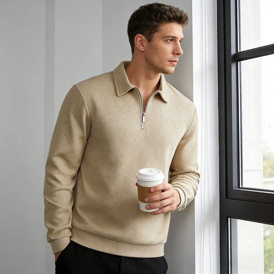 Herren Strukturierter Halbzip-Pullover mit Kragen und Rippbündchen Shop Nory
