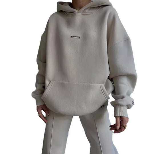 Damen Set Schwere French‑Terry Oversize‑Kapuzenpullover mit Kängurutasche und Slim‑Jogginghose Shop Nory