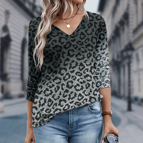 Damen V-Ausschnitt Langarmoberteil mit Ombre-Leo-Muster und lässiger Passform Shop Nory