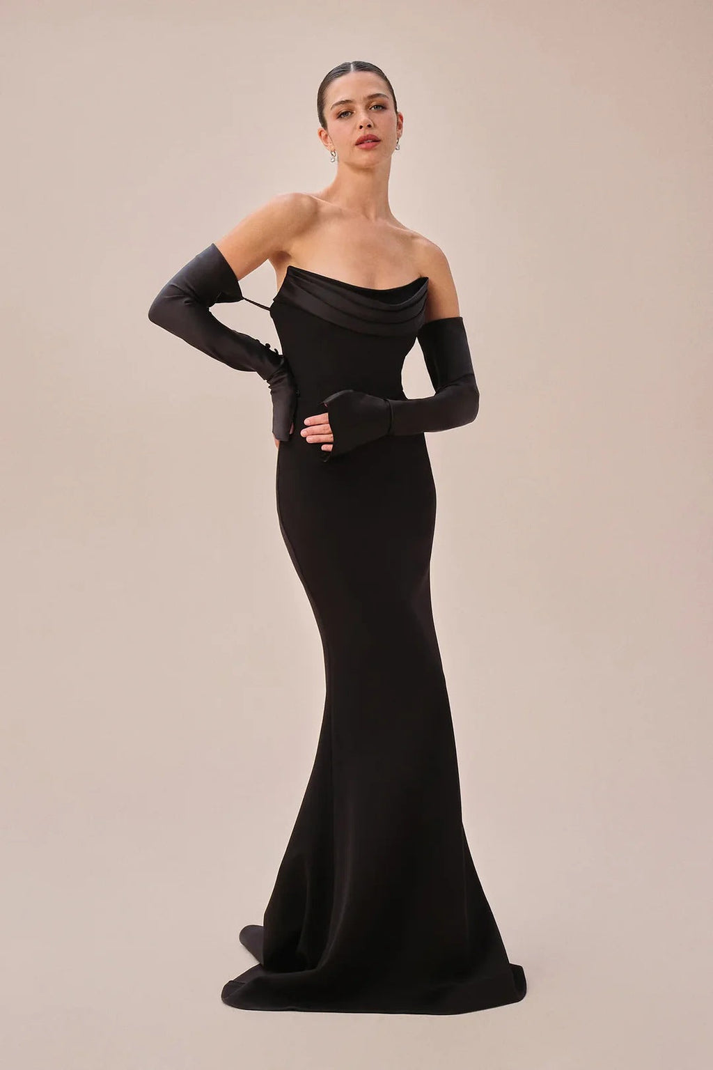 Damen Elegantes Meerjungfrau-Kleid mit schulterfreiem Design und langen Ärmeln