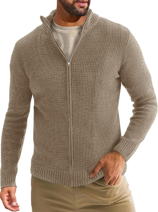 Herren Reißverschluss-Strickjacke mit Waffelstruktur und Stehkragen Shop Nory