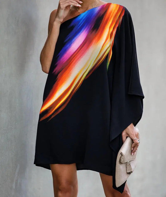 Damen asymmetrisches Mini-Kleid mit grafischem Aufdruck