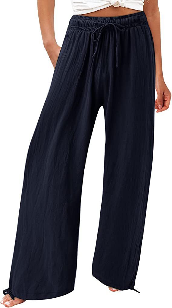 Damen lässige weit geschnittene Sommerhose mit elastischem Bund und praktischen Seitentaschen