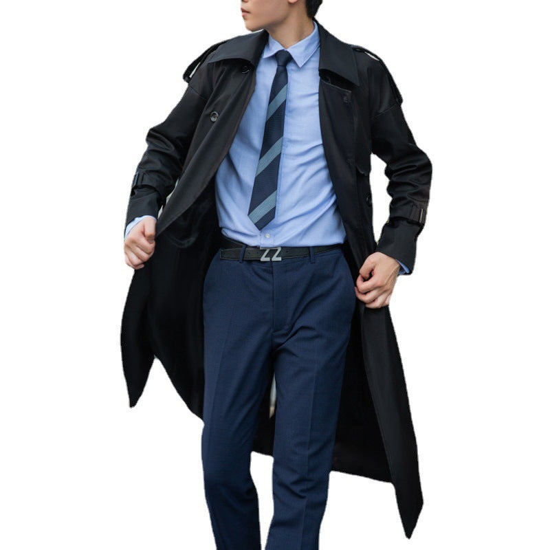 Herren Eleganter langer Trenchcoat mit Bindegürtel und Rückenpasse Shop Nory