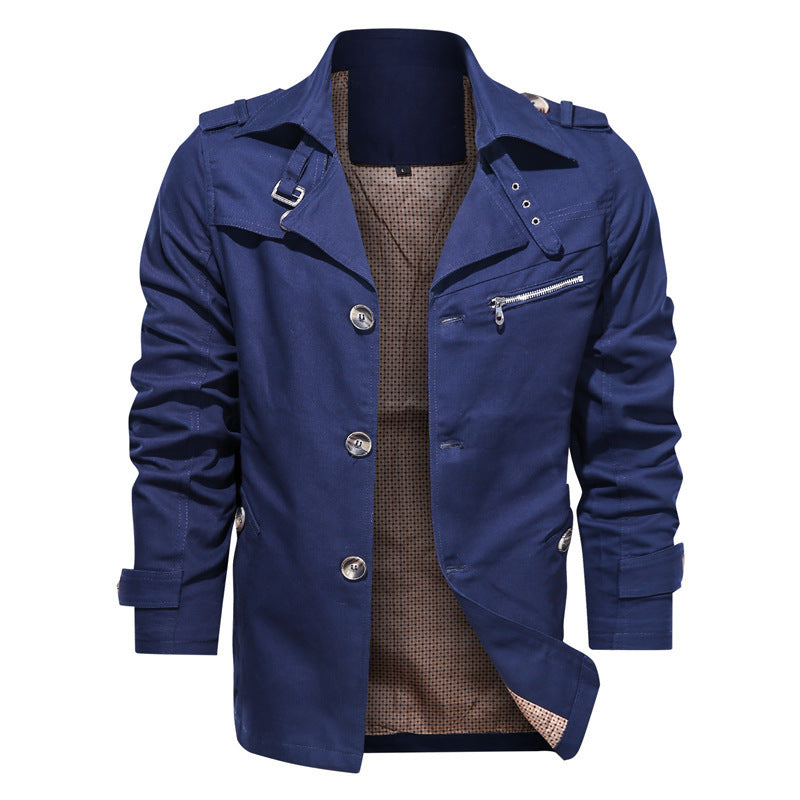 Herren Kurzer Trenchcoat im Utility-Fieldstil mit Stehkragen und Reißverschluss-Brusttasche Shop Nory