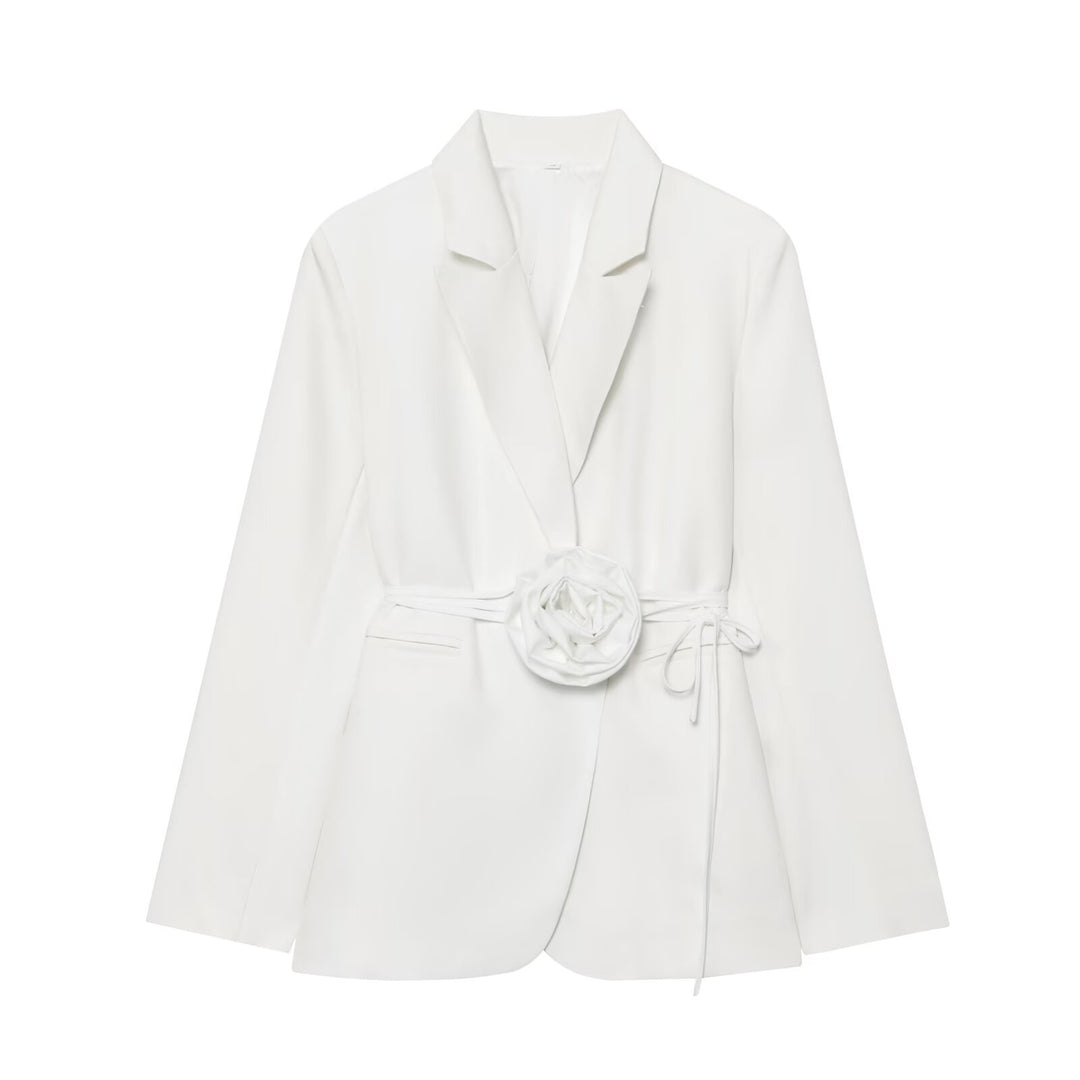 Damen Taillierter Blazer mit Deko‑Rosen‑Gürtel und Reverskragen Shop Nory