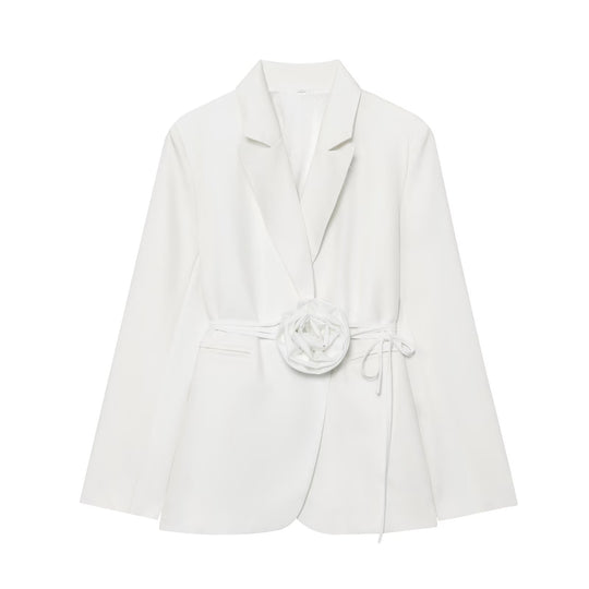 Damen Taillierter Blazer mit Deko‑Rosen‑Gürtel und Reverskragen Shop Nory