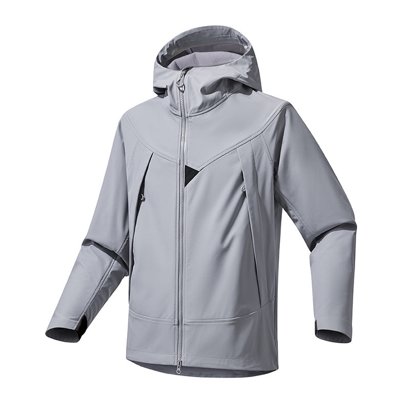 Herren Technische Softshell-Outdoorjacke mit Kapuze winddichtem Stretch und Zwei-Wege-Reißverschluss Shop Nory