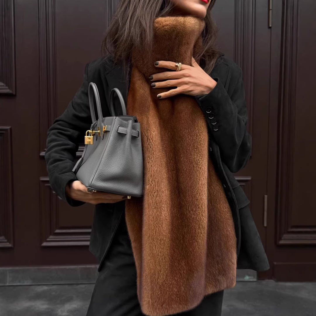 Damen lange luxuriöse Kunstpelz‑Stola mit hohem Kuschelkragen Shop Nory