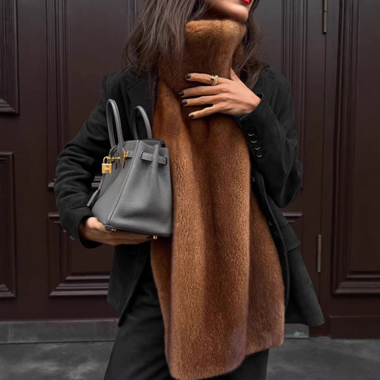 Damen lange luxuriöse Kunstpelz‑Stola mit hohem Kuschelkragen Shop Nory