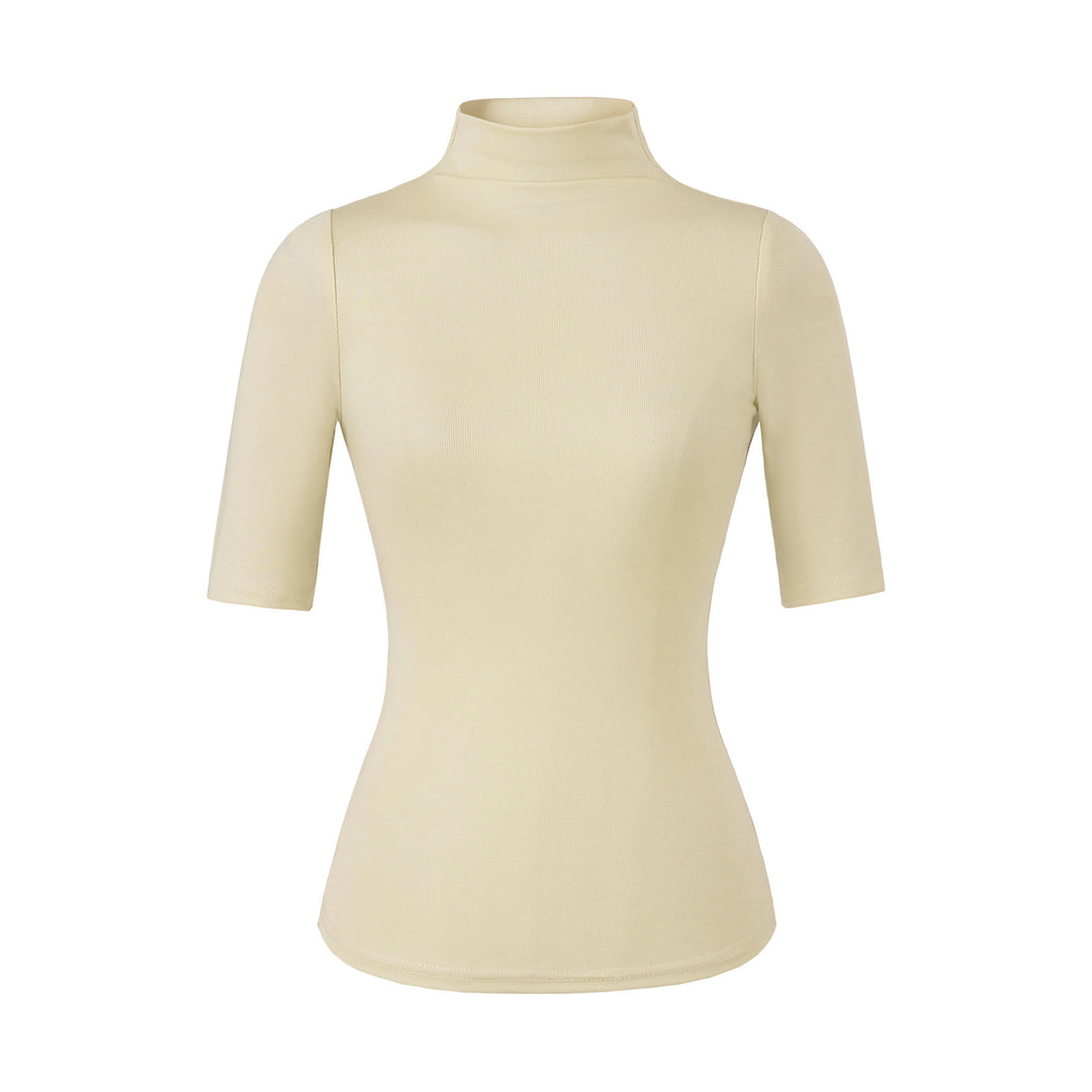 Damen Figurbetontes Stehkragen-Shirt mit halblangen Ärmeln Shop Nory