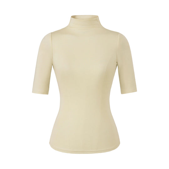 Damen Figurbetontes Stehkragen-Shirt mit halblangen Ärmeln Shop Nory