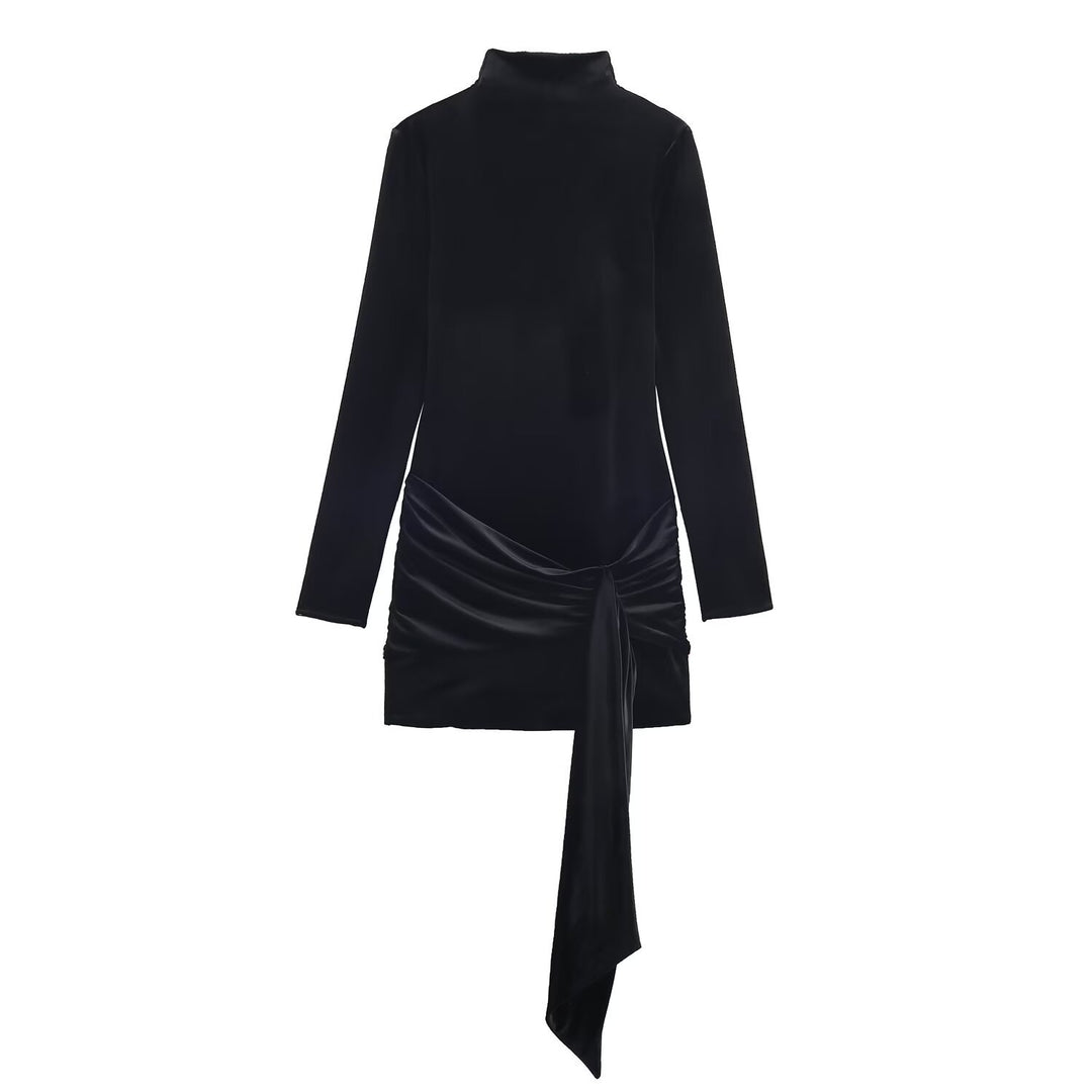 Damen Minikleid mit Rollkragen, langem Arm und seitlicher Drapé-Schleife Shop Nory