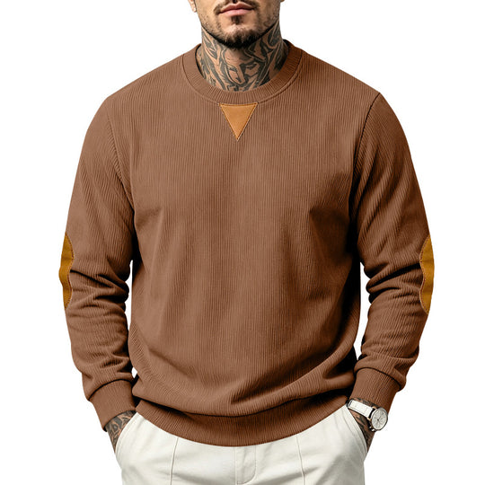 Herren Rundhals-Sweatshirt mit feiner Rippstruktur und Ellbogen‑Patches Shop Nory