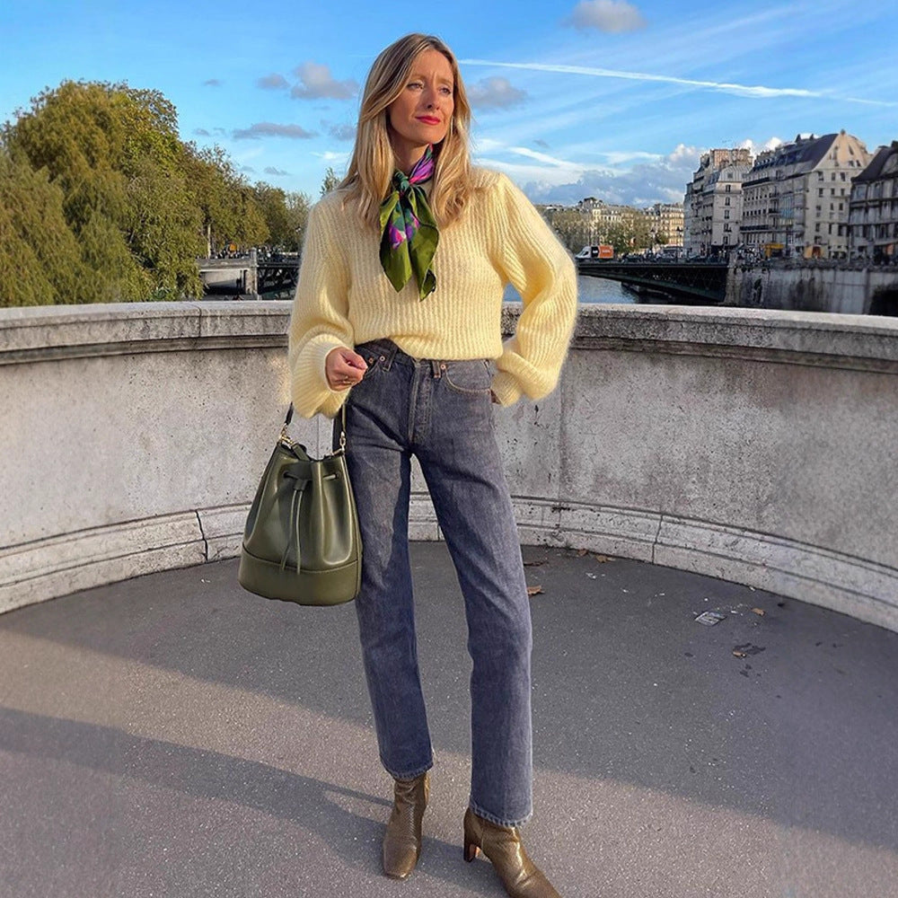 Damen Oversize Mohairmix-Pullover mit Ballonärmeln und feiner Rippstruktur Shop Nory