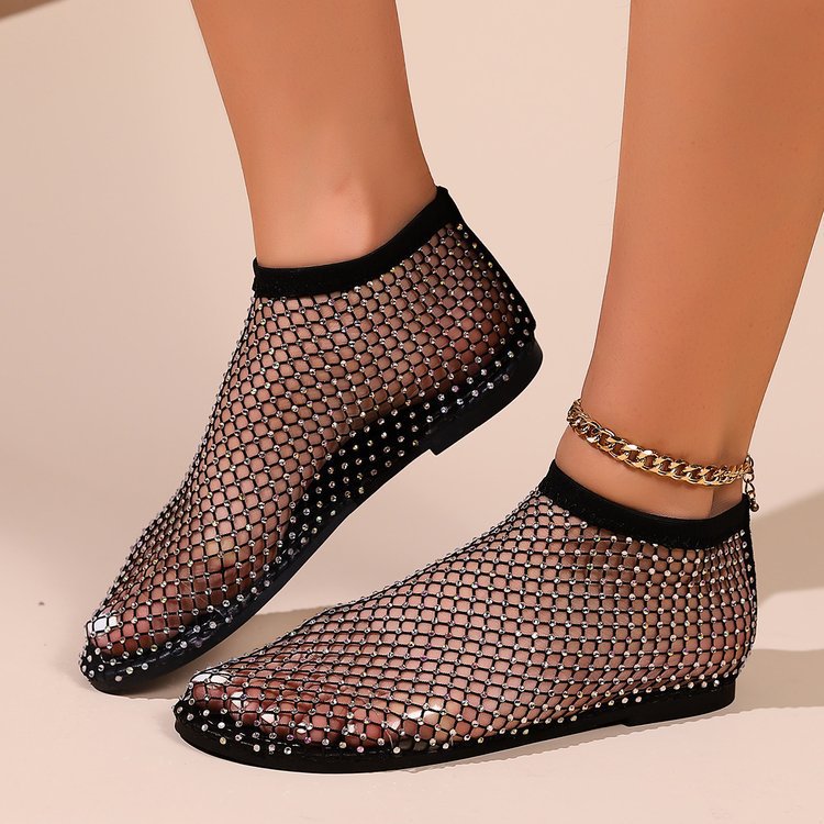 Damen Strick-Netz-Ballerinas mit Schmucksteinbesatz und sockenähnlichem Schaft Shop Nory
