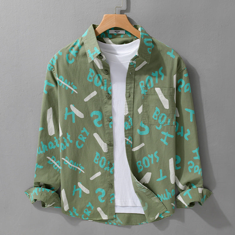 Herren Lockeres Baumwoll-Overshirt mit grafischem Allover-Print und Kentkragen Shop Nory