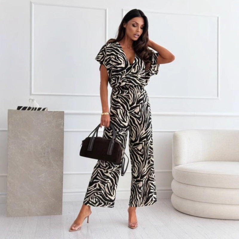 Damen Eleganter Safari Druck Jumpsuit