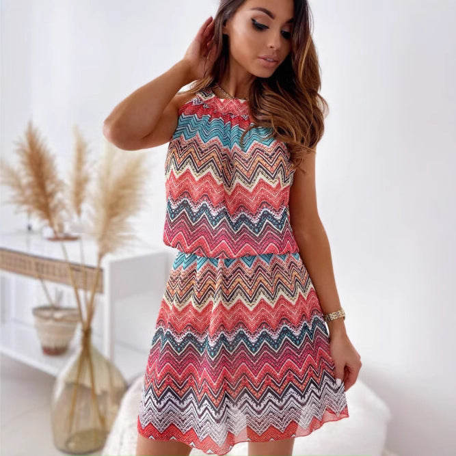 Damen Neckholder Minikleid mit zigzag-muster und luftiger Passform