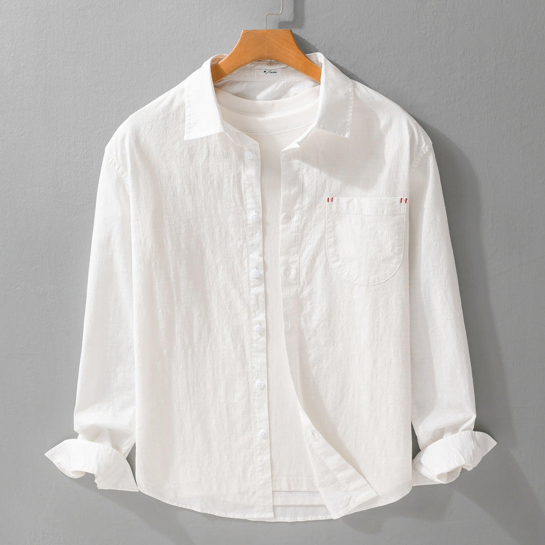 Herren Layering-Hemd im Overshirt-Stil aus Baumwoll‑Leinen mit Kentkragen und aufgesetzter Rundtasche Shop Nory