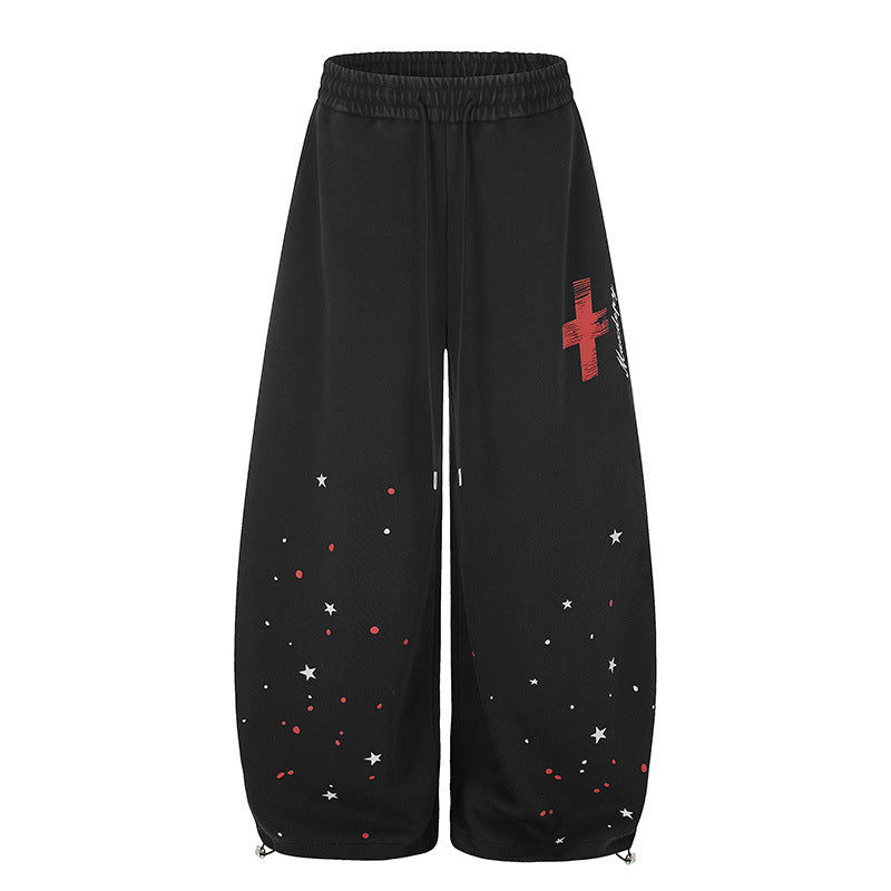 Damen Extraweite Palazzo‑Sweathose mit Tunnelzugbund, Stern‑Print & verstellbarem Ballon‑Saum Shop Nory