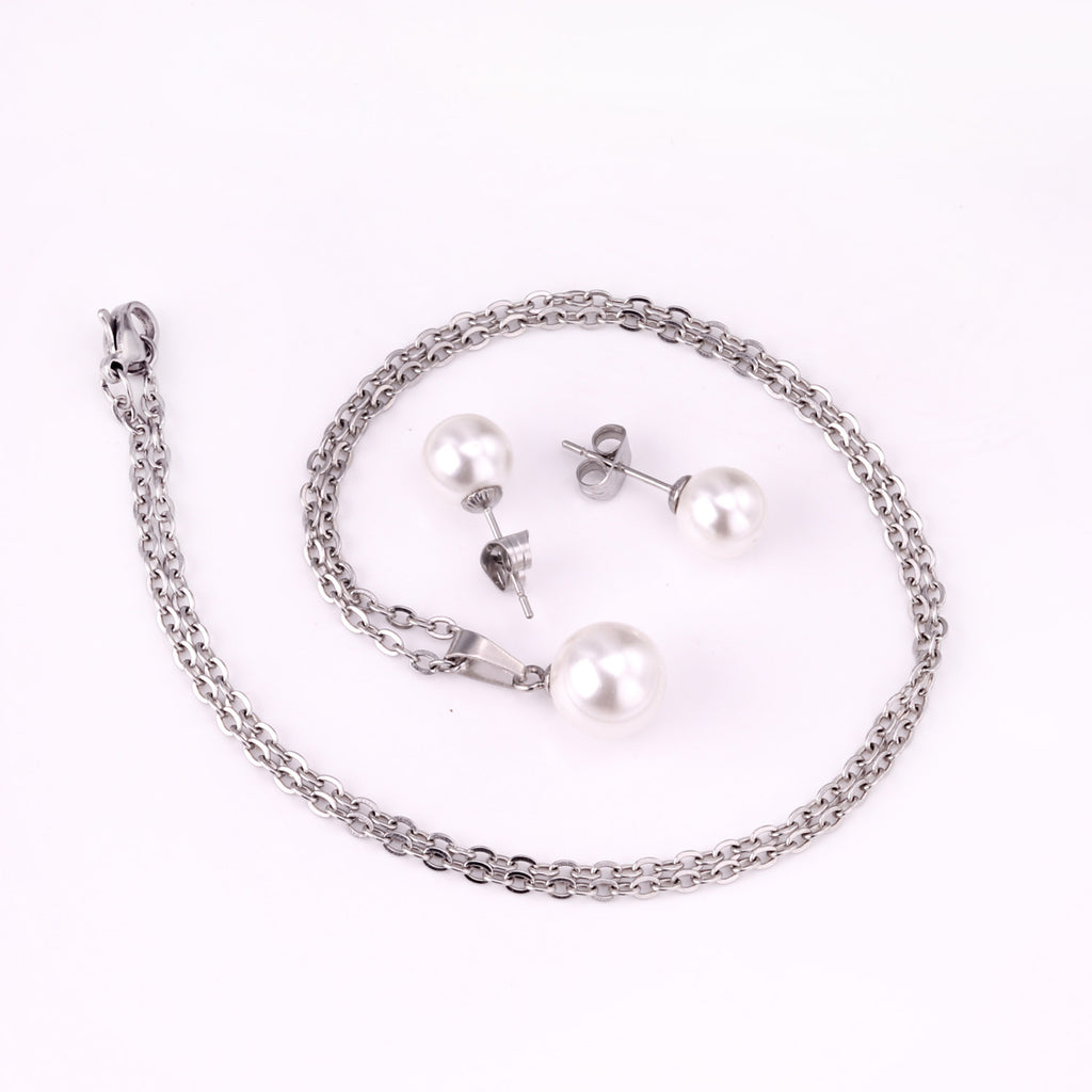 Damen Schmuckset mit Edelstahlkette und Perlenanhänger Shop Nory