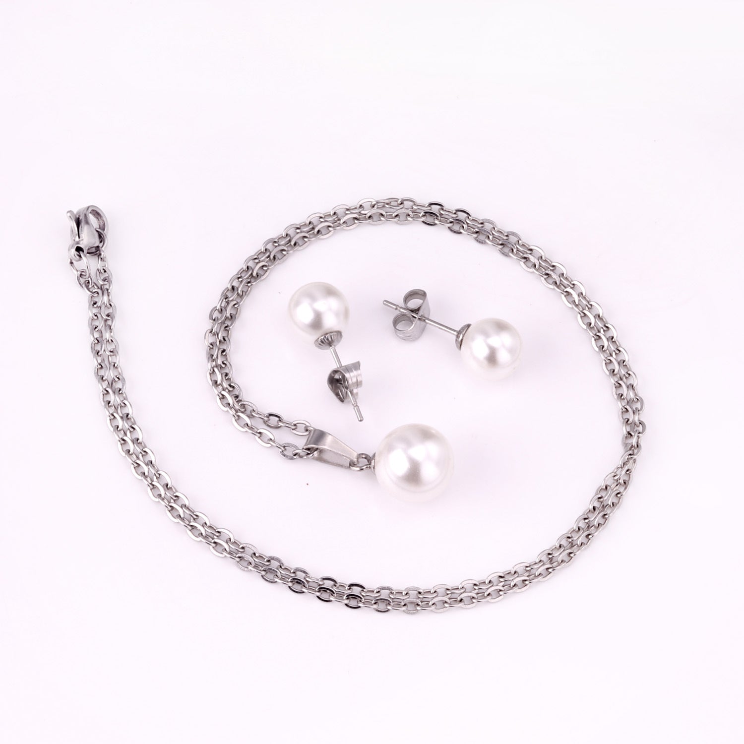 Damen Schmuckset mit Edelstahlkette und Perlenanhänger Shop Nory