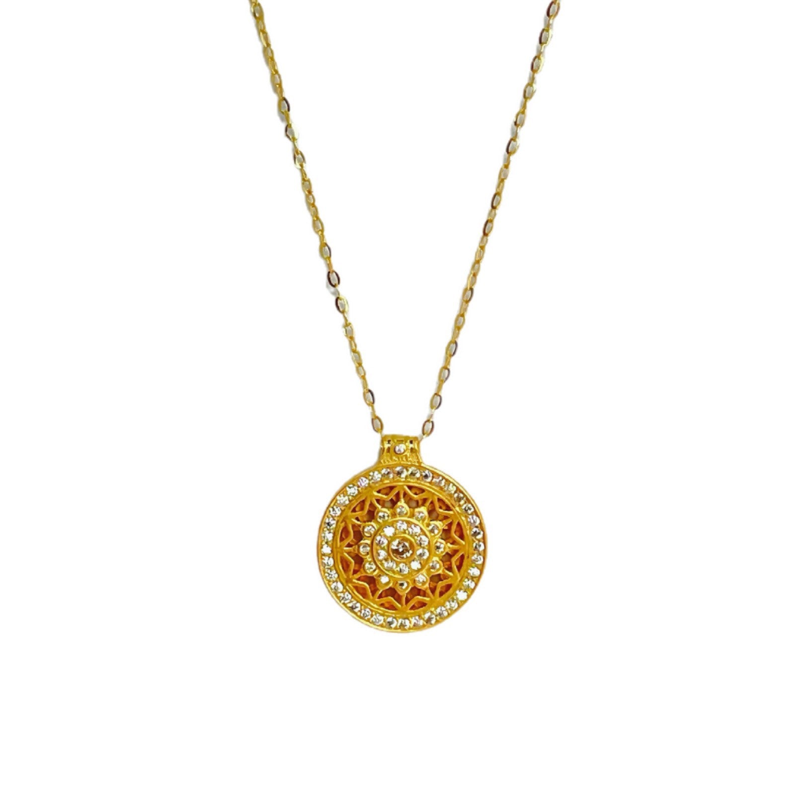 Damen elegante Halskette mit filigranem Mandala-Anhänger und funkelnden Zirkonia Shop Nory
