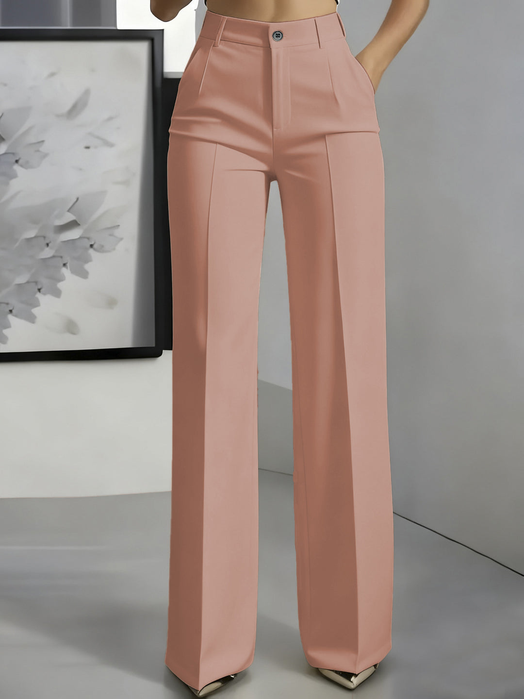 Damen Hochtaillierte Palazzo-Hose mit Bügelfalte und Eingrifftaschen Shop Nory