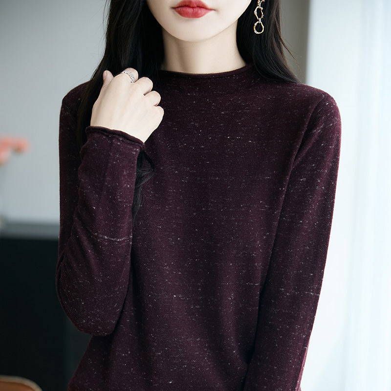 Damen Minimalistischer Nep-Strick-Longsleeve mit kurzem Stehkragen Shop Nory