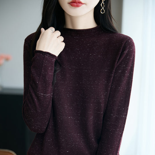 Damen Minimalistischer Nep-Strick-Longsleeve mit kurzem Stehkragen Shop Nory