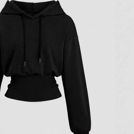 Damen Kurz geschnittener Kapuzenpullover mit tailliertem Rippenbund Shop Nory
