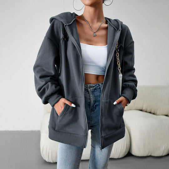 Damen nan kuscheliger Teddy-Fleece Zip-Hoodie mit Kapuze, tiefer Schulterpassform und Kängurutaschen Shop Nory