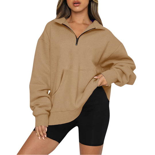 Damen nan Oversize-Halbzip-Kapuzenpullover mit Kängurutasche und verlängertem Saum Shop Nory