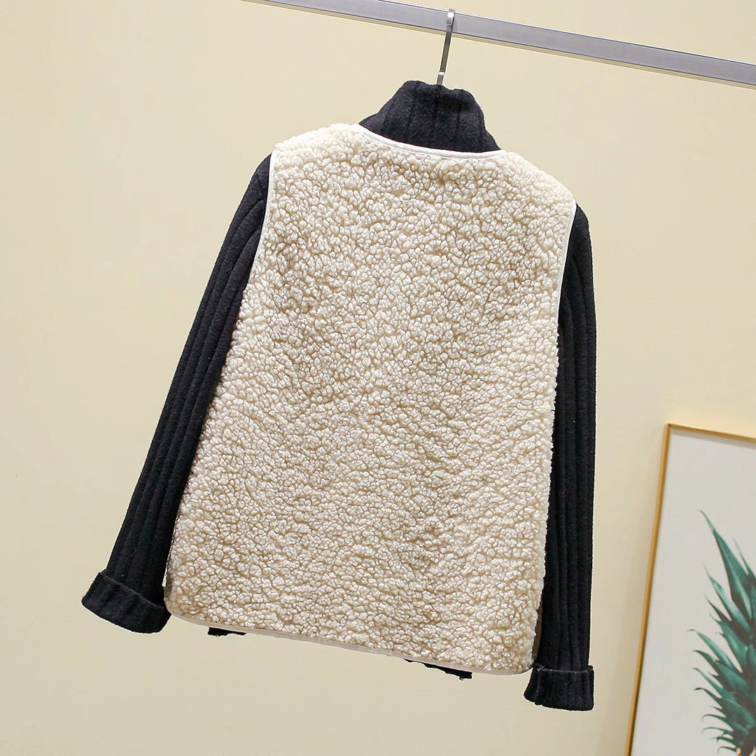 Damen Teddy-Fleece Weste mit Knopfleiste und Aufgesetzten Taschen Shop Nory