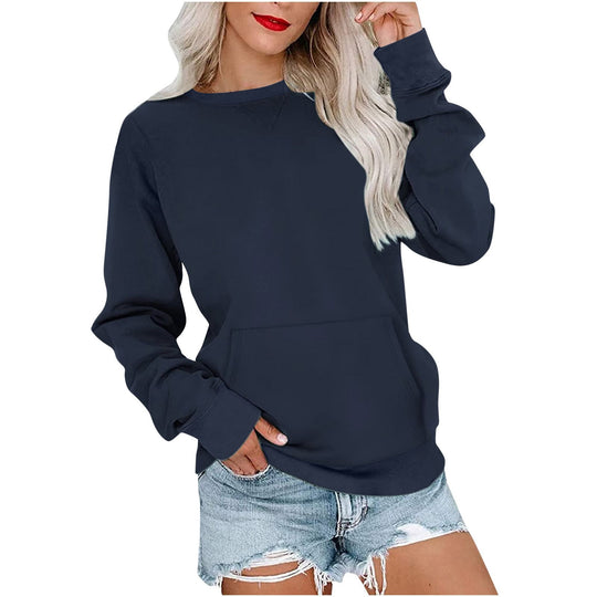Damen Lockeres Sweatshirt mit Rundhalsausschnitt und Kängurutasche Shop Nory