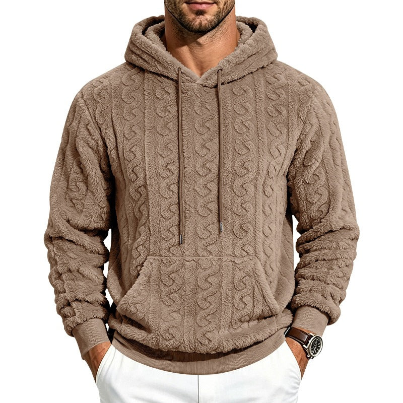 Herren kuscheliger Teddy-Fleece Kapuzenpullover mit Zopfmuster und Kängurutasche Shop Nory