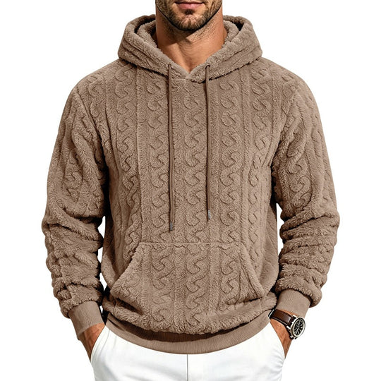 Herren kuscheliger Teddy-Fleece Kapuzenpullover mit Zopfmuster und Kängurutasche Shop Nory