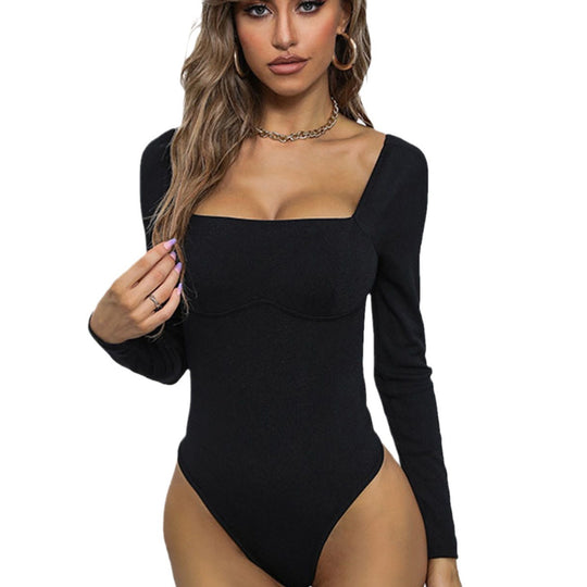 Damen figurbetonter Body mit quadratischem Ausschnitt, strukturierter Bustiernaht und langen Ärmeln Shop Nory