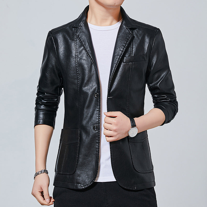 Herren Kunstleder-Sakko im Blouson-Stil mit Hemdkragen und aufgesetzten Taschen Shop Nory