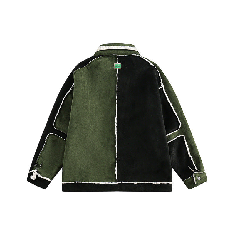 Unisex Patchwork-Lammfelloptik Jacke mit Blumenstickerei Shop Nory