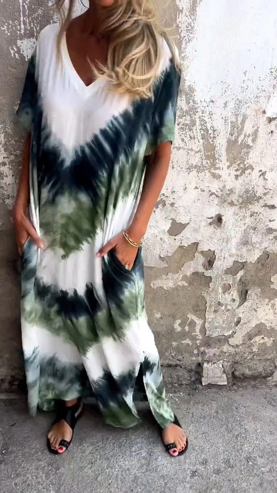Damen Maxikleid mit lässigem V-Ausschnitt und praktischen Taschen