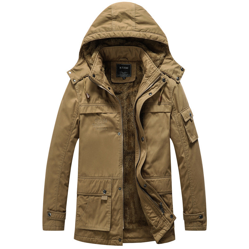Herren Canvas-Militärparka mit Teddyfutter, Kapuze und multifunktionalen Taschen Shop Nory