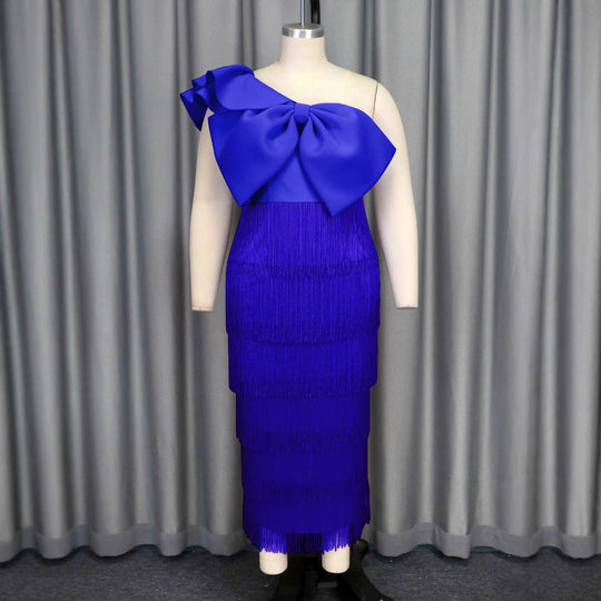 Damen Cocktailkleid mit voluminösem Rüschendesign und Fransen
