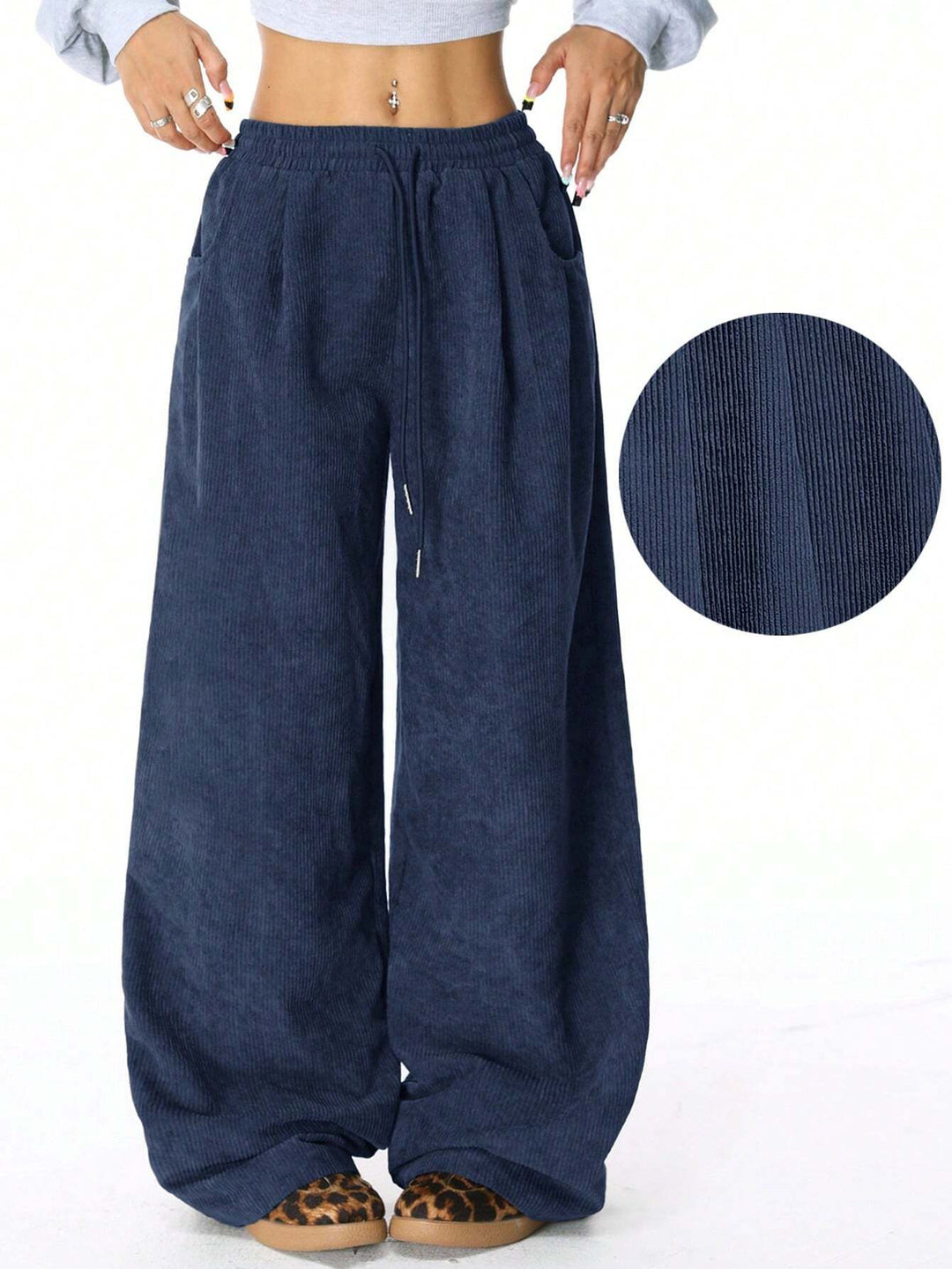 Damen Weite-Hosen Hohe Taille Corduroy Lounge Pants Shop Nory