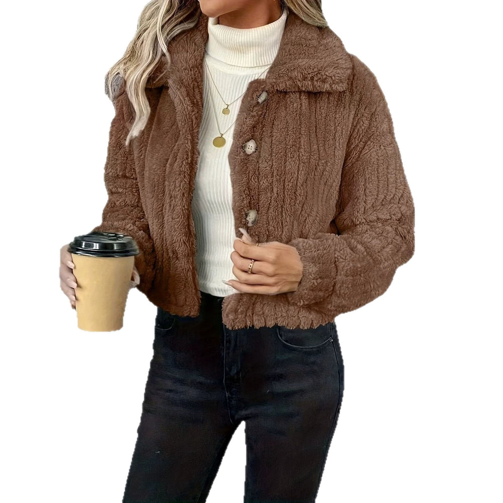 Damen Kurzjacke Teddy-Fleece mit Knopfverschluss und weitem Hemdkragen Shop Nory