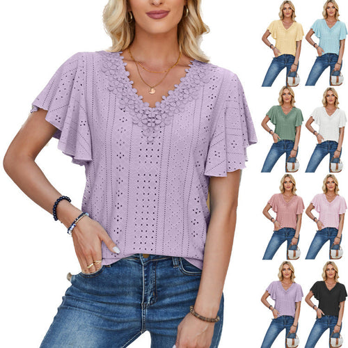 Damen Spitzenshirt mit Volants