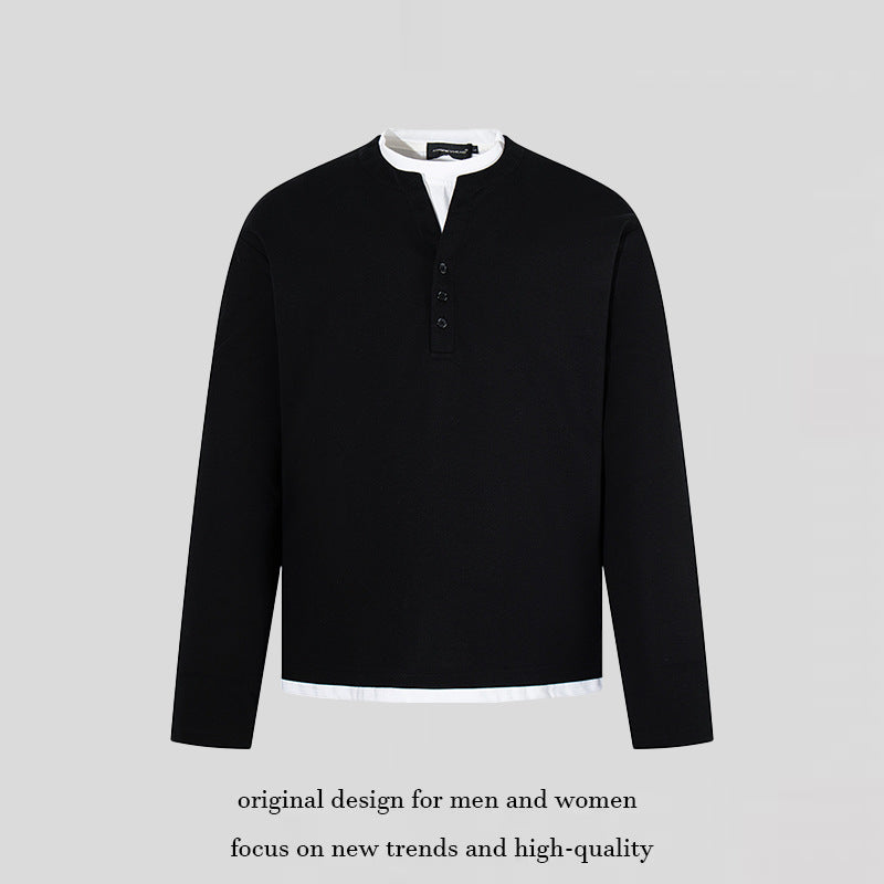 Herren Langärmeliges Henley-Layer-Shirt mit kontrastierendem Innenkragen und modernem Regular-Fit Shop Nory