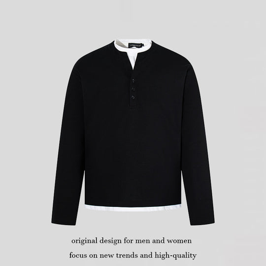Herren Langärmeliges Henley-Layer-Shirt mit kontrastierendem Innenkragen und modernem Regular-Fit Shop Nory